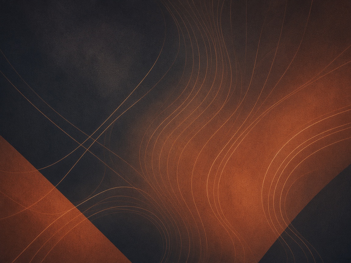 Abstract meridian line artwork on dark terracotta